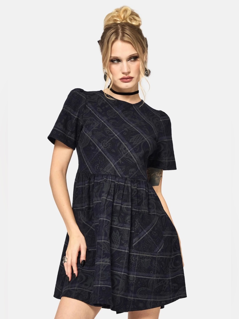 Disturbia | Plaith Blue Check Mini Smock Dress
